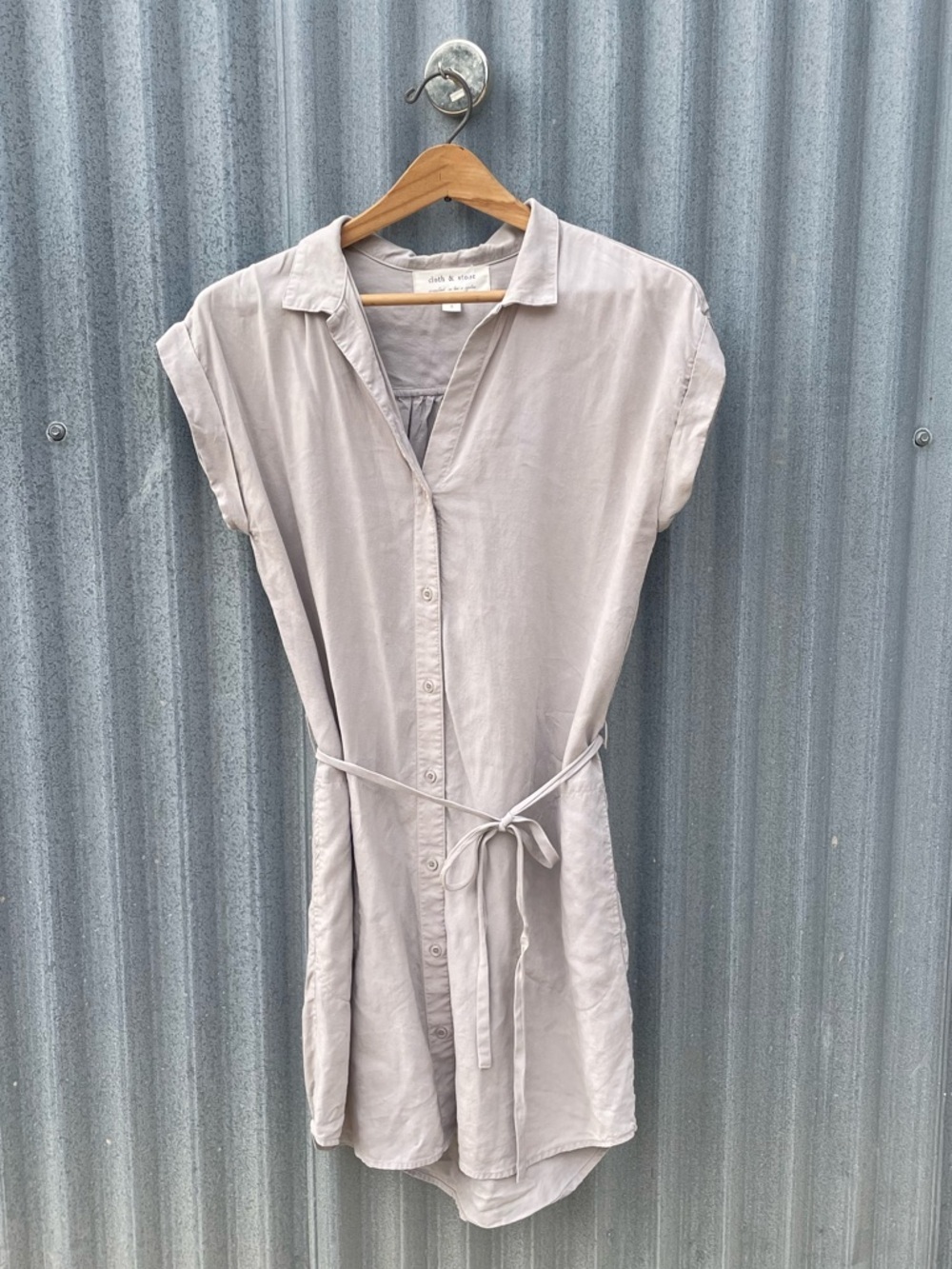 cloth & stone Tencel Shirt Dress Tie Waist Beige Small